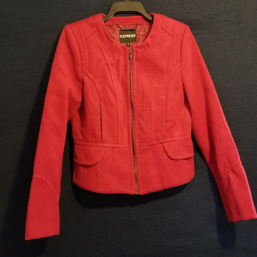 Express Waist-Length Women's Jacket – Crimson Red Zip Front Perfect Layer Piece
